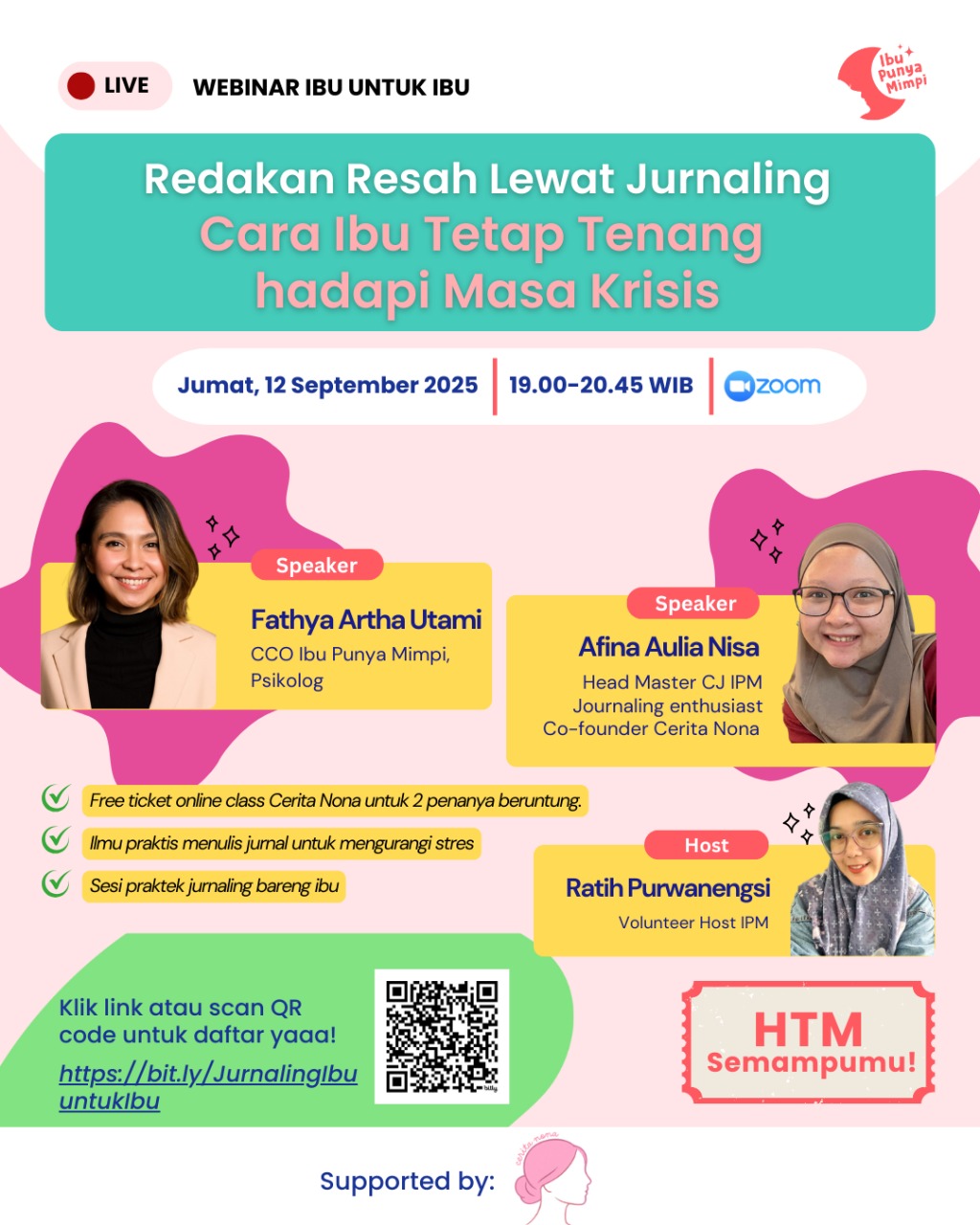 Webinar Ibu untuk Ibu: Redakan Resah Lewat Jurnaling "Cara Ibu Tetap Tenang hadapi Masa Krisis"